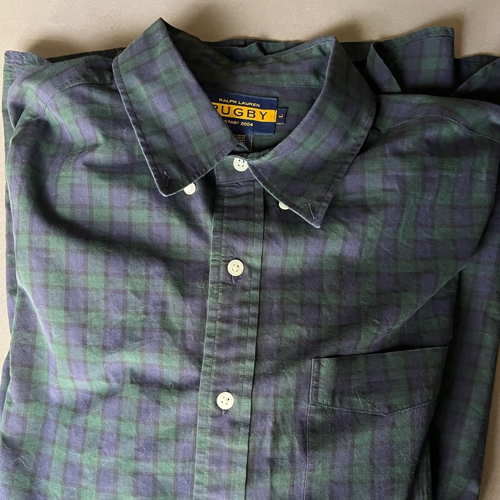 Rugby plaid button down. Size L